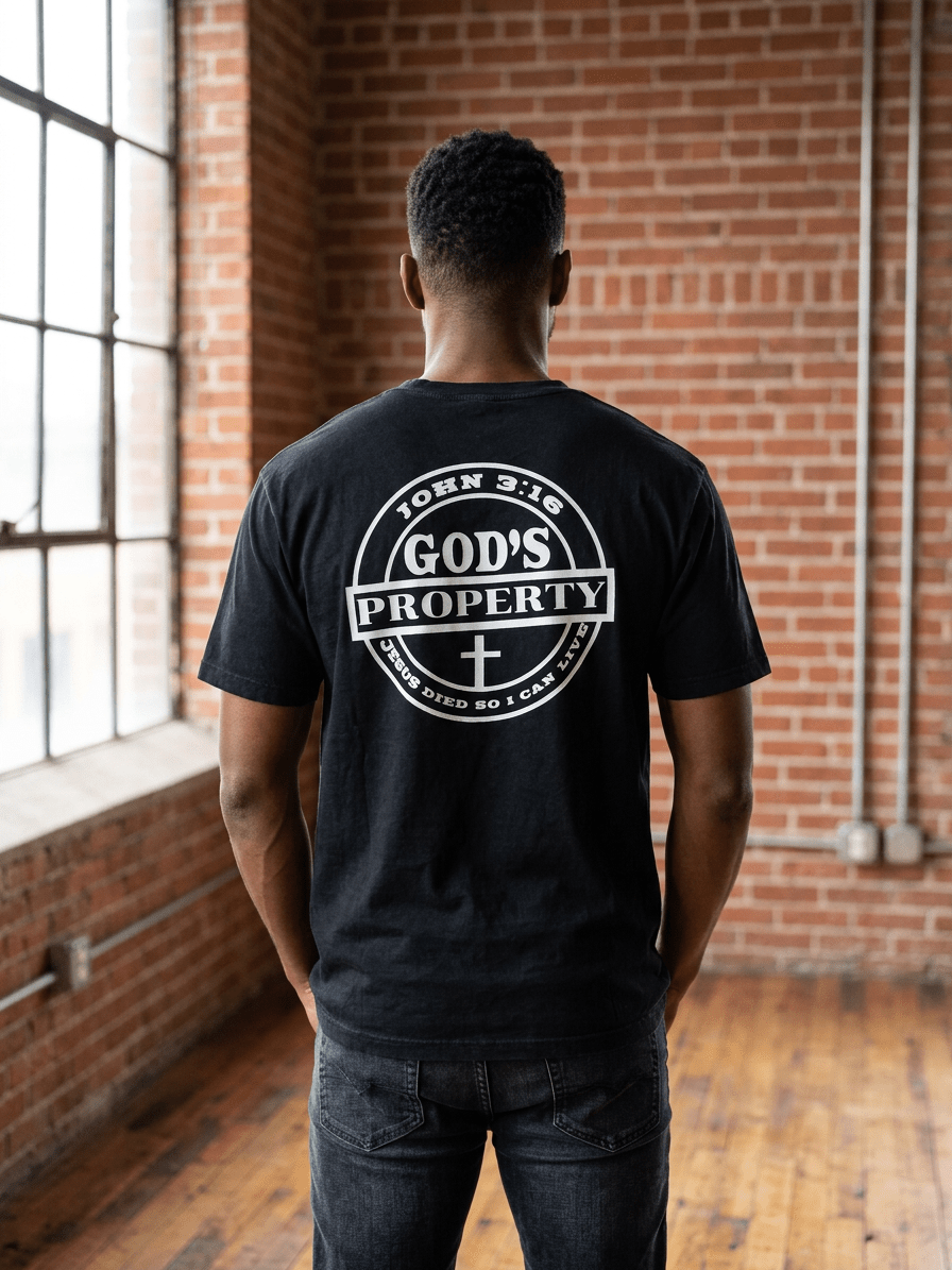 God's Property Unisex T-Shirt - white print - Press N’ Pray Kingdom Wear