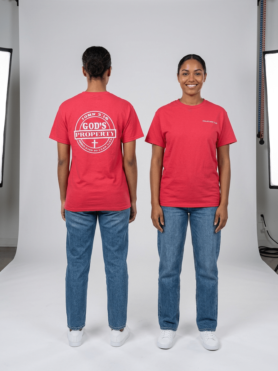 God's Property Unisex T-Shirt - white print - Press N’ Pray Kingdom Wear