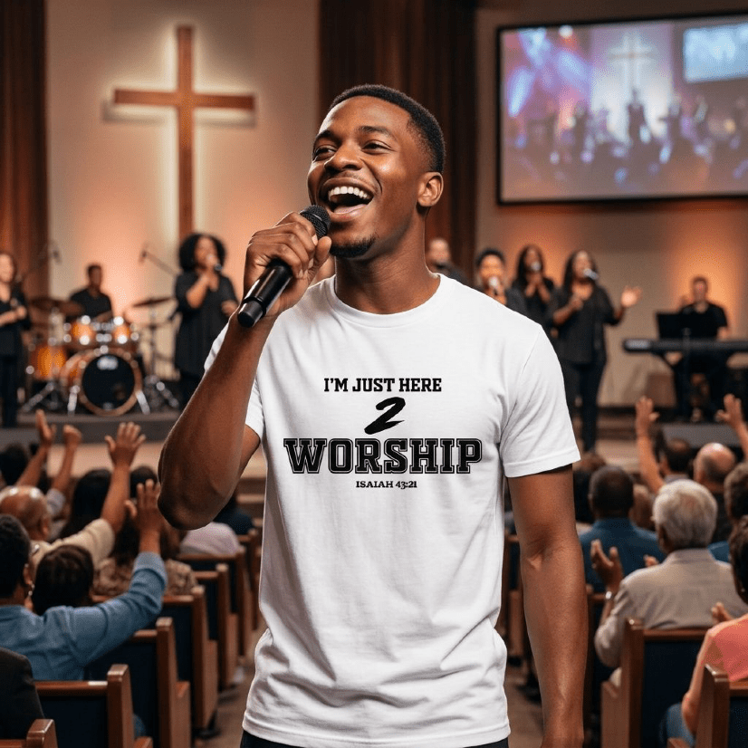 I'm Just Here 2 Worship Unisex T-Shirt - black print - Press N’ Pray Kingdom Wear
