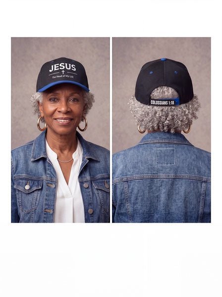'JESUS , Head of My Life' Black & Blue Baseball Cap - Press N’ Pray Kingdom Wear