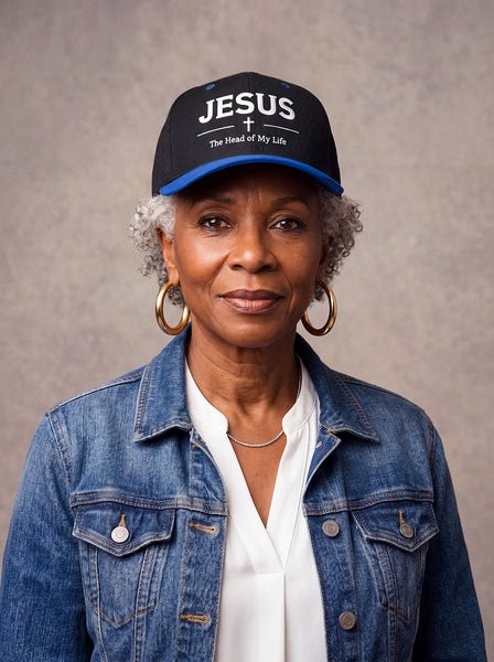 'JESUS , Head of My Life' Black & Blue Baseball Cap - Press N’ Pray Kingdom Wear