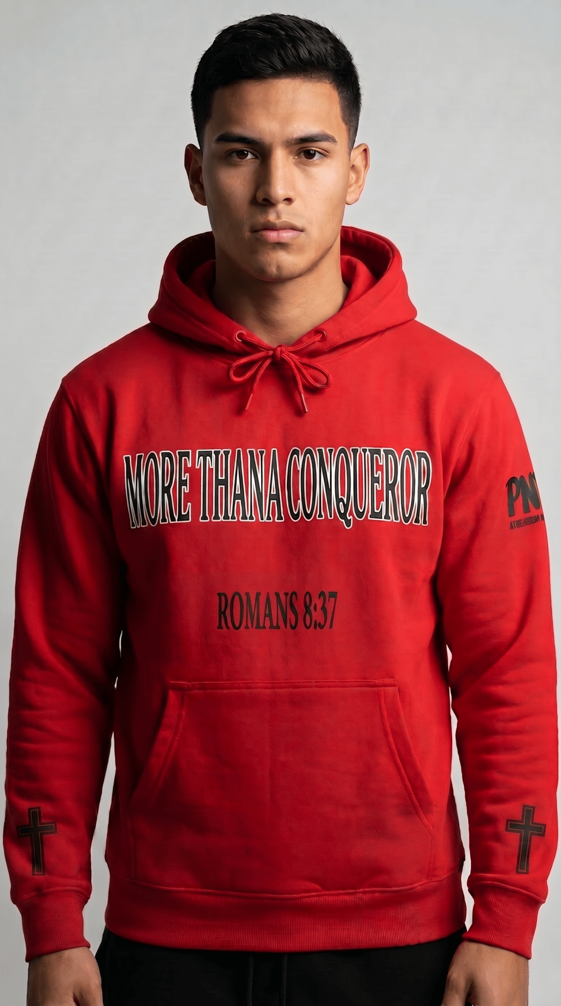 More Than A Conqueror Red Hoodie - Press N’ Pray Kingdom Wear